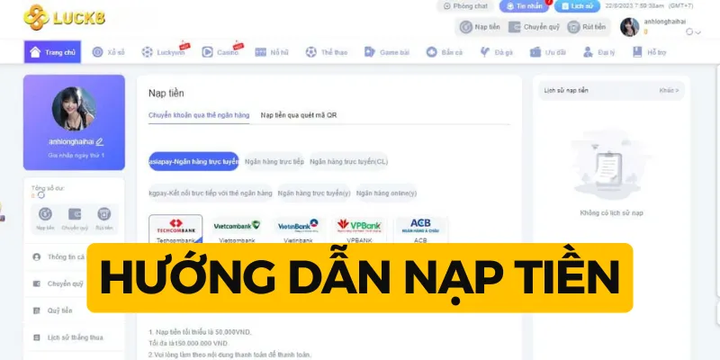 Hướng dẫn nạp tiền